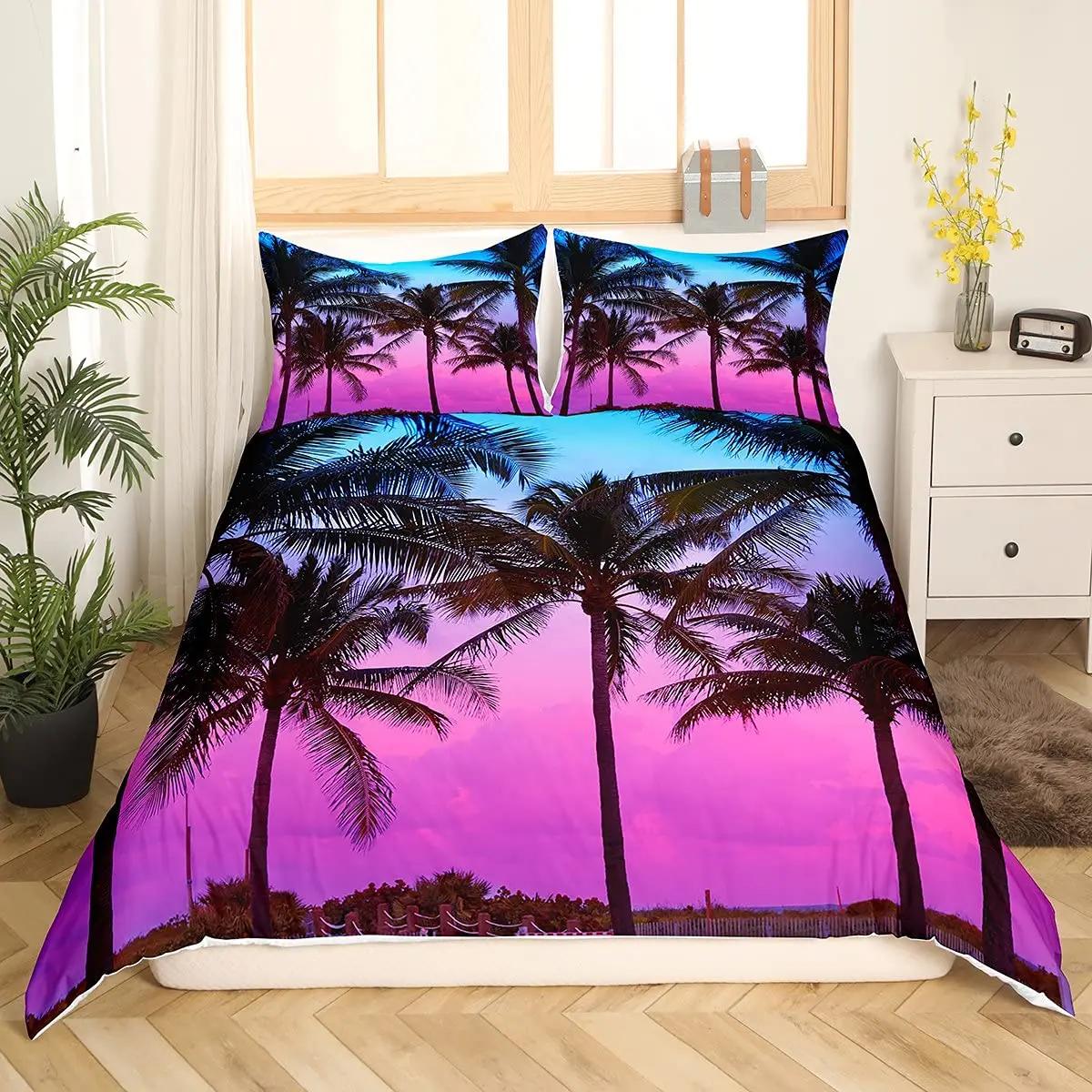

Tropical Coconut Tre King Quen Soft Duvet Cover Surfboard Palm Leaf Beding Set Sumer Ocean Comfortable Quilt Cover Polyester Warm Comforter Cover 100*200cm Single