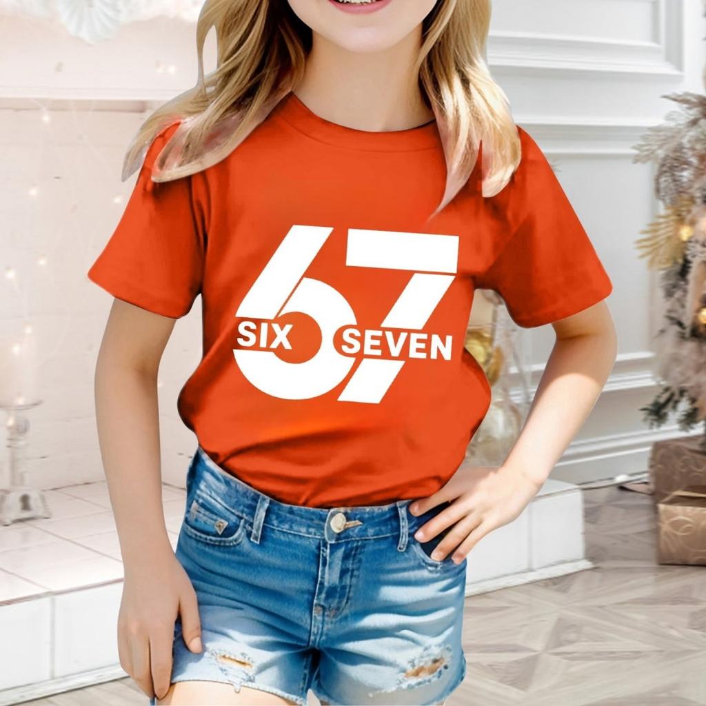 Fashion Minimalist Number 67 T-Shirt for Children Summer Vintage T-Shirts Round Neck Hippie Tees Oversized Casual Top Clothing
