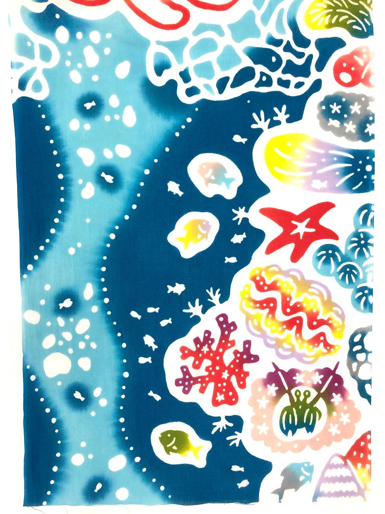 Yagisei Tenugui Hand Bingata Artist Series of Dancing Okinawa Colorful Made In Japan Chū-sen (Dyed Towel) "Sea Lionfish"