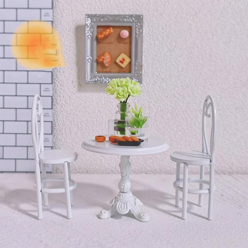 Nordic Style Metal Kids Pretend Play Kitchen Set Miniature Dining Table Chair Playset For Imaginative Creative Development