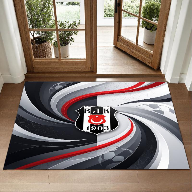 Beşiktaş FC Design Crystal Velvet Rug Soft Decorative Mat for Bedroom Entrance
