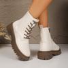 Fashion Fall New Block Heel Round Toe Lace-Up Front Side Zipper Platform Anti-Slip Wear-Resistant Short-Thigh Boots