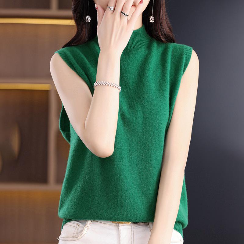 Cross-Border Sleeveless Half-High Collar Women's Slim Knit Camisole - Summer Style Pullover