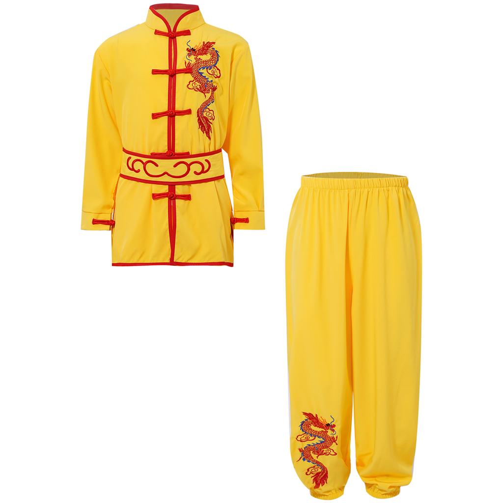 Unisex Kung Fu Performance Set für Kinder: Authentisches Chinesisches Kampfsport-Anzug mit Drachen-Design für Wettkampf & Show