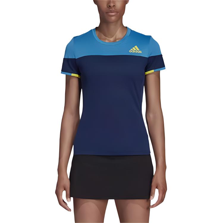 Adidas Color Block Outdoor Casual Sports Logo Print Short Sleeve T-Shirt Women Tops Blue CW7072