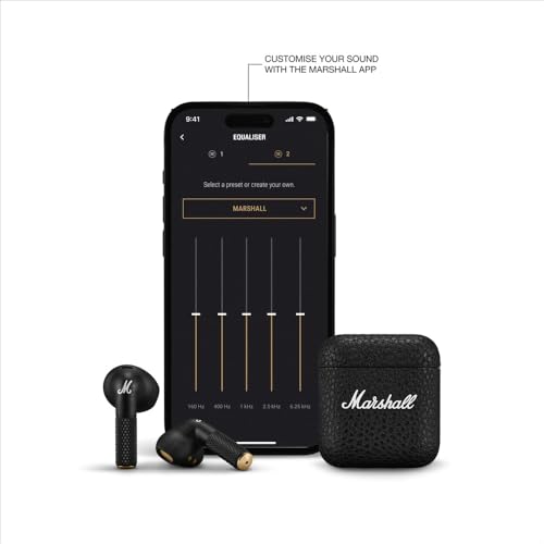 Marshall Minor IV True Wireless Earbuds, Black, Bluetooth, Qi Charging, and Call Support [Official Japanese Product]