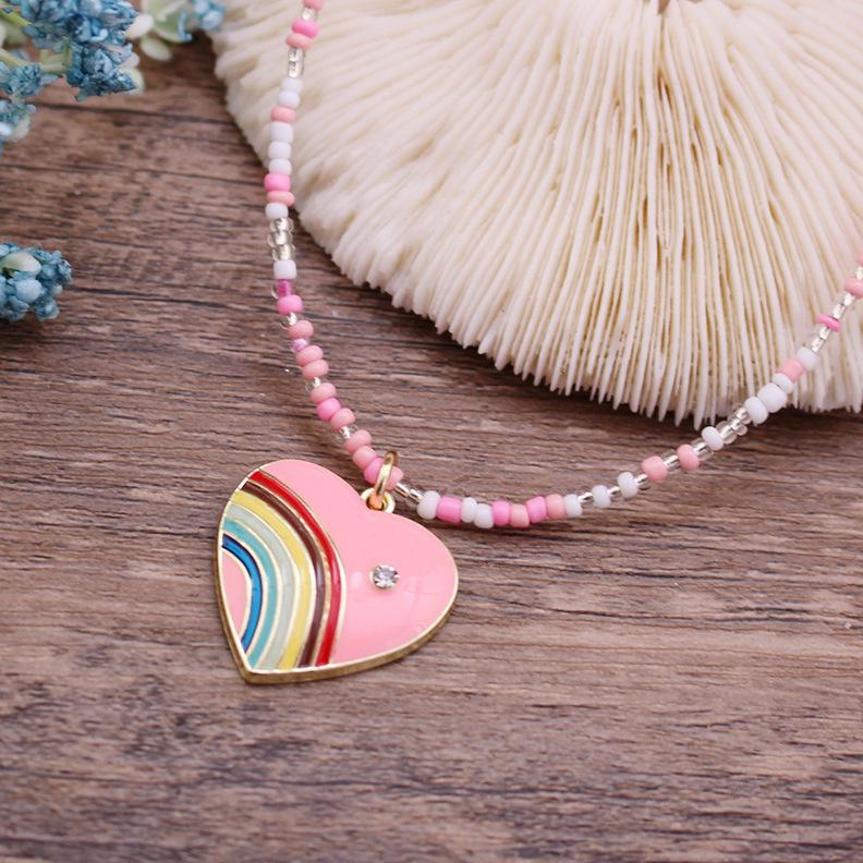 New Wear Colorful Dripping Love Beaded Necklace, Small Fresh Women's Simple Heart-shaped Small Pendant