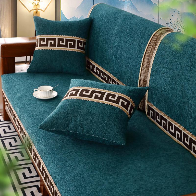 New Chinese Style Sofa Cover Chenille Anti-slip Couch Cushion Living Room Sofa Towel Universal Couch Cushion Embroidery Ribbon