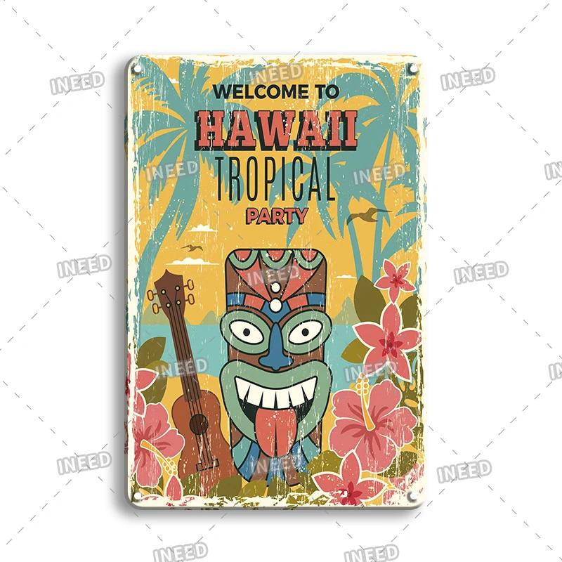 Funny Aloha Tiki Bar Tin Sign, Vintage Beach Bar, Pub Art, Wall Decor, Metal Plate, Retro Hawaii Beauty, Iron Painting Signs