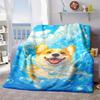 2026 New Arrivals 1pc Foldable Home Cozy Cute Dog Print Flannel Blanket - Soft Warm All-Season Throw with Playful Corgi & Bubbles Design, 100% Polyest
