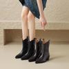 Krazing Pot Sheep Skin Autumn Winter Shoes Thick High Heels Size 43 Western Boots Slip on Ankle Boots