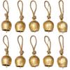 Rustic Brass Finish Hanging Bells Pack of 10 | Vintage Mini Bells with Rope for Home Decor,