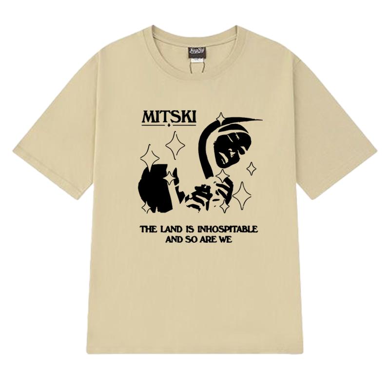 Fashion The Land Is Inhospitable Print short sleeve T-shirts Unisex Mitski New Album T shirt Men Women summer 100% Cotton Tops