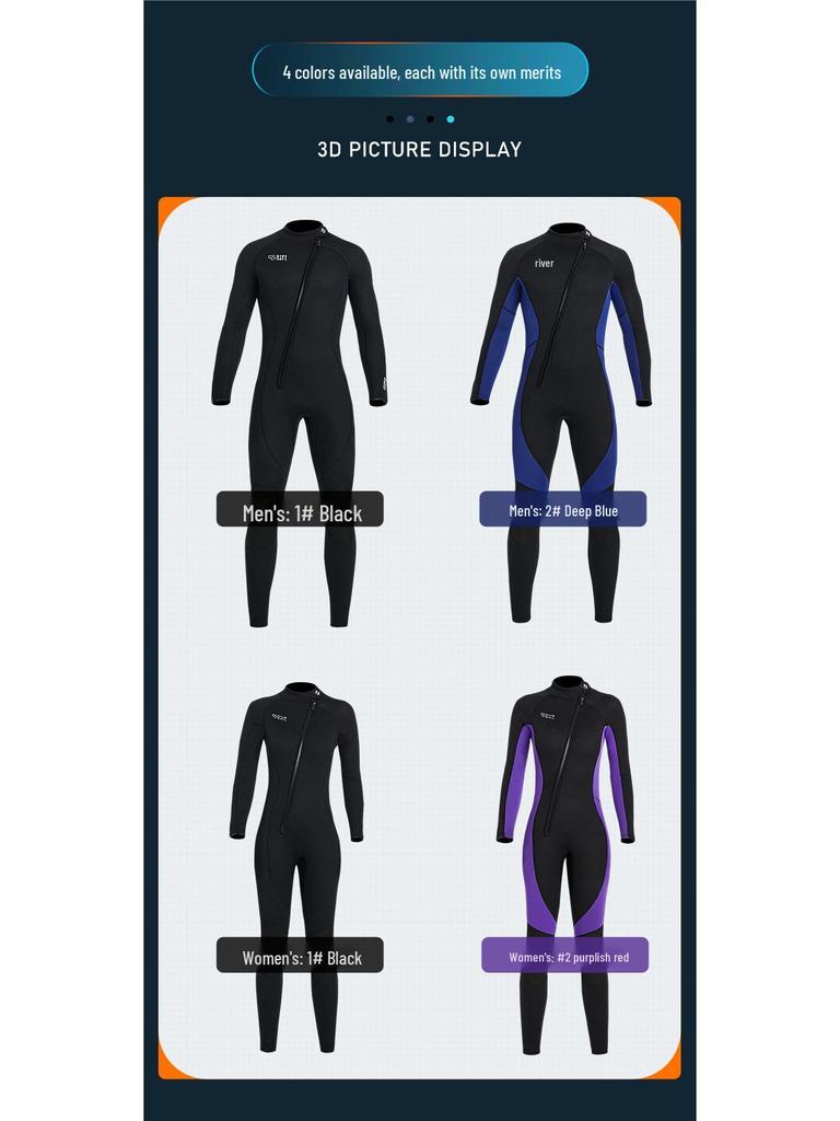European & American 3MM Wetsuit: Unisex Long Sleeve Snorkeling & Surfing Suit for Cold-Proof Winter Swimming