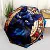 1pc Stained Glass Cat Design Automatic Folding Umbrella - Portable 3-Fold Design, 8-Bone Iron Frame Outdoor Umbrella, Perfect Gift for Fans, Travelers
