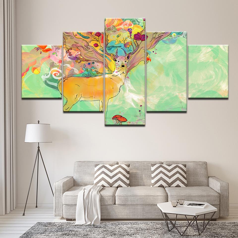 Canvas Painting Abstract multicolor deer 5 Pieces Wall Art Painting Modular Wallpapers Poster Print for living room Home Decor