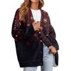 Women's Fashion Long Sleeve Print V-Neck Button Loose Cardigan Top