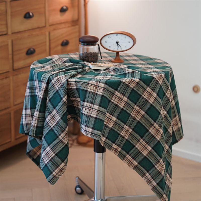 

Green Plaid Table Cloth Ins Style Nordic Dessert Table Coffee Table Cotton Linen Outdoor Picnic Table Fabric Rectangular Green Forest Gingham 85*85cm small cover cloth