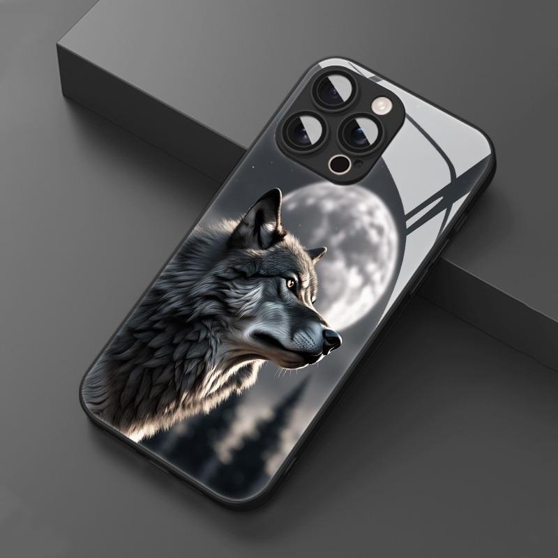 Custodia per Telefono Nera in Vetro Temperato con Design Creativo del Re Lupo Solitario per Samsung Galaxy S25 S24 S23 Ultra Plus FE Cover