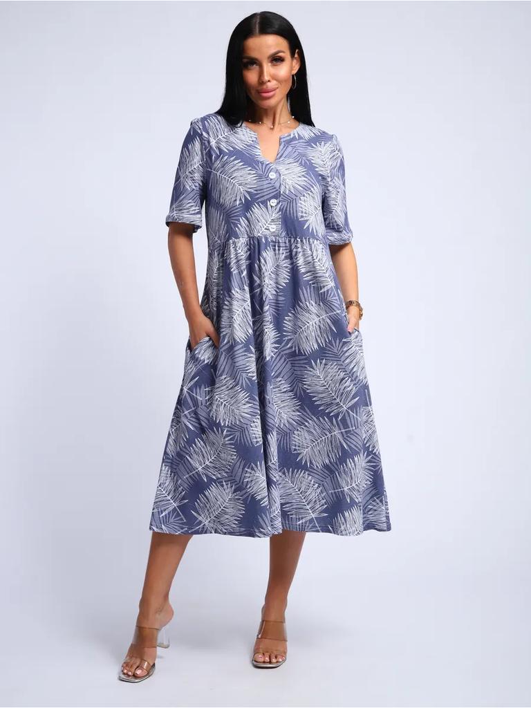 Plus size cotton house dress with pockets