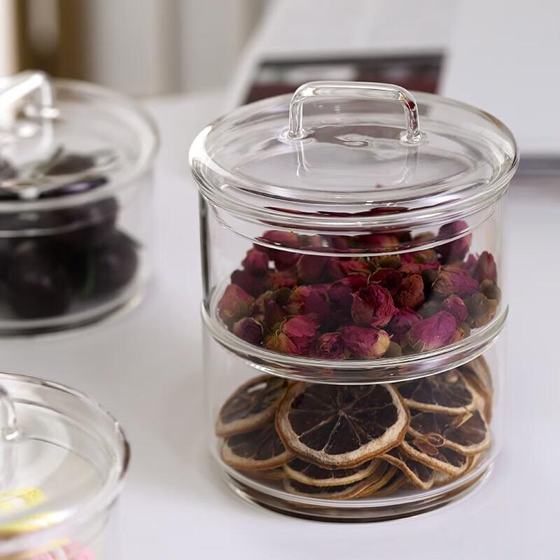 ZISIZ Two-Layer Transparent Glass Storage Jar