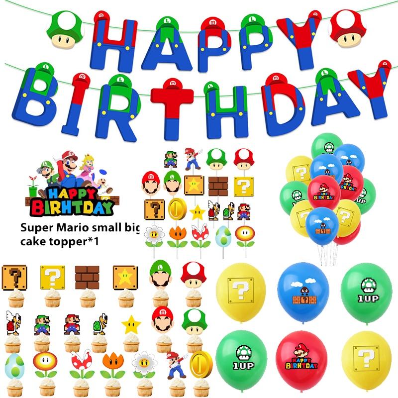 Super Mario Happy Birthday Party Decor Supplies Banner Balloon Cake Topper