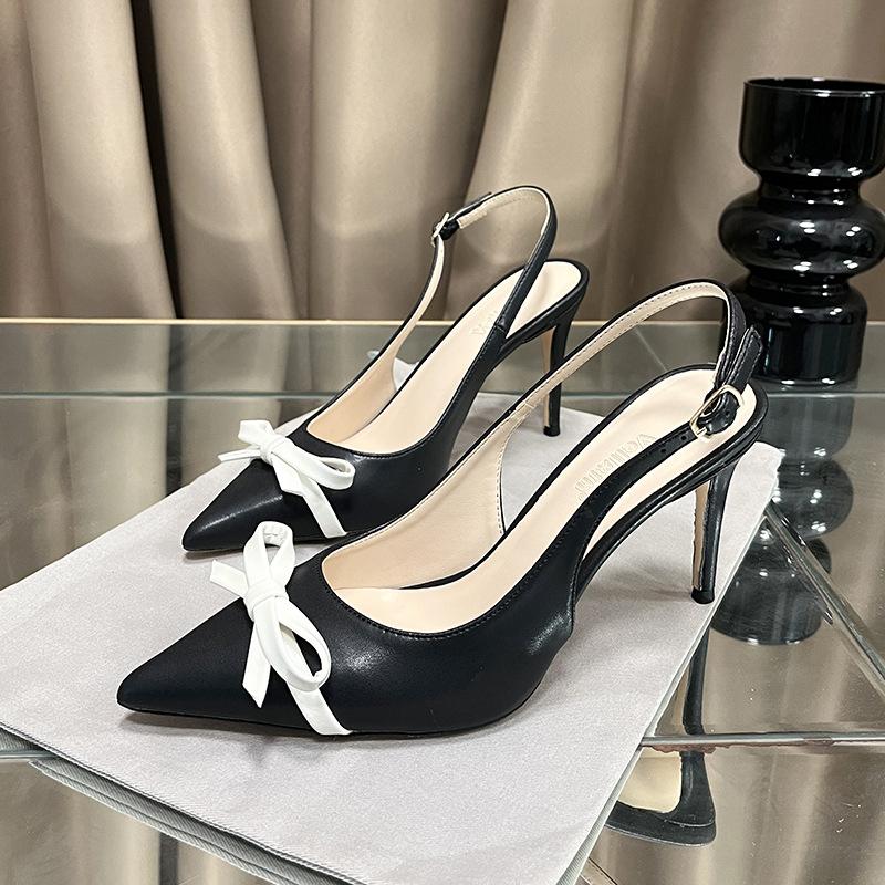 Fashion 2025 Spring New Bao Head After The Empty Single Shoes Bow Lady Line With Pointed High Heels For Women Stiletto