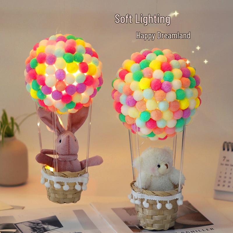 DIY Pompon Hot Air Balloon Night Light Craft Kit - Parent-Child Activity with Colorful Plush Balls
