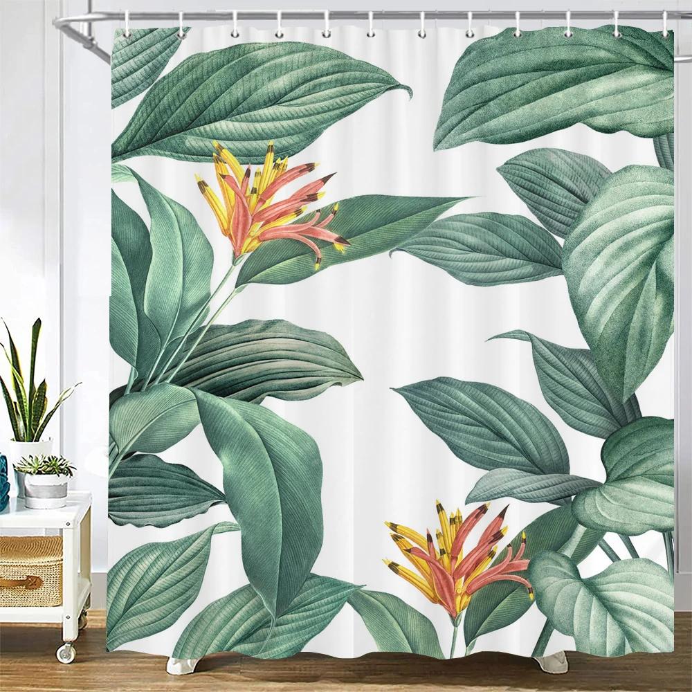 Tropikalny Zielony Liść Rośliny Palma Zasłony Prysznicowe Zasłona Łazienkowa Frabic Wodoodporny Poliester Zasłona Łazienkowa z Haczykami