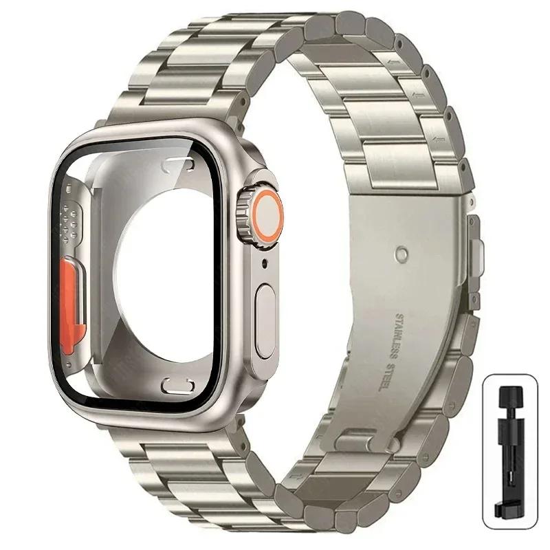 Armband i rostfritt stål + Ultrafodral för Apple Watch-band 10 42 mm 46 mm 44 mm 45 mm 41 mm 40 mm metallarmband för iwatch-serien 9 8 7 6 SE