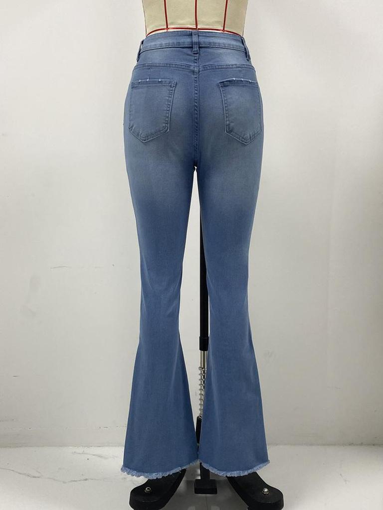 Women's 2025 European & American High-Waisted Ripped Micro-Flare Slim-Fit Jeans