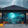 Halloween Garage Door Cover Banner, 16 X 7FT Large Hanging Backdrop Door Cover Horror Haunted Cemetery House Pumpkins Halloween Garage Wall