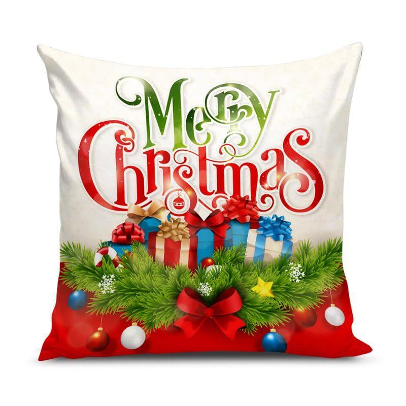 Soft Fabric Designer Decorative Printed Merry Christmas Theme Cushion Cover Xmas Decorations for Sofa Living Room Set of 5 16 x 16 inch Multi