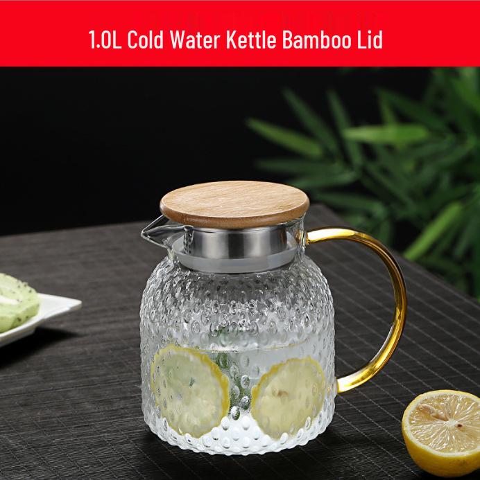 High Borosilicate Glass Cold Water Kettle with Rice Grain Pattern, Large Capacity Tea and Juice Infuser.