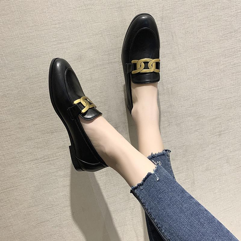 Women Flat Shoes Spring Fashion Brand Chain Women Slip On Loafers Shoes Flat Heel Casual British Style Oxford Shoes Plus Size