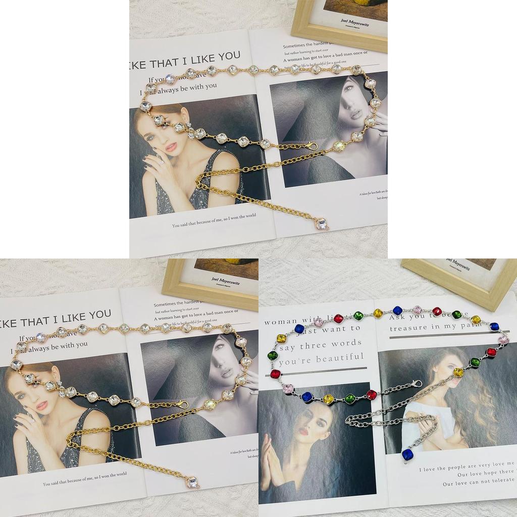 Water Crystal Waist Chain For Women Summer Fashion Metal Link Belt With Embellished Rhinestones