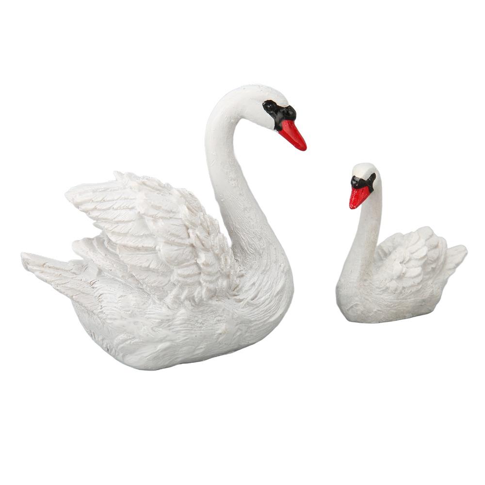 2pcs Small Swan Couple Figurines Resin Cake Topper Set Swan Decorations Fairy Garden