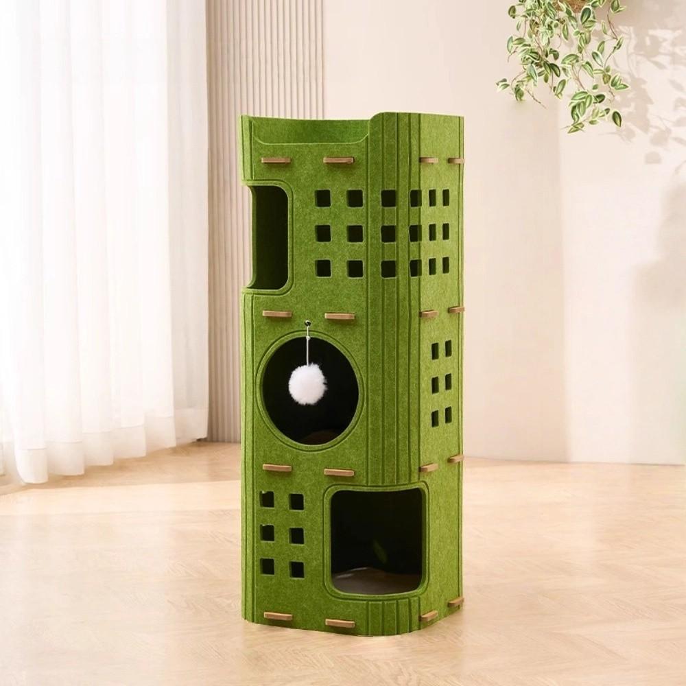 Japanese Style 2 Floors/3 Floors Cat House All-in-one Cylindrical Cat Bed Green with Holes Cat Condo Pet House