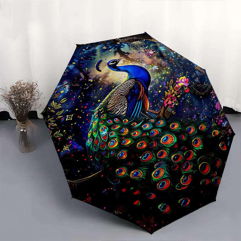 Peacock,Fantasy Automatic Folding Umbrella 8 rib Lightweight Design, Durable Iron Frame, Compact and Portable, Perfect Gift for Birthday,