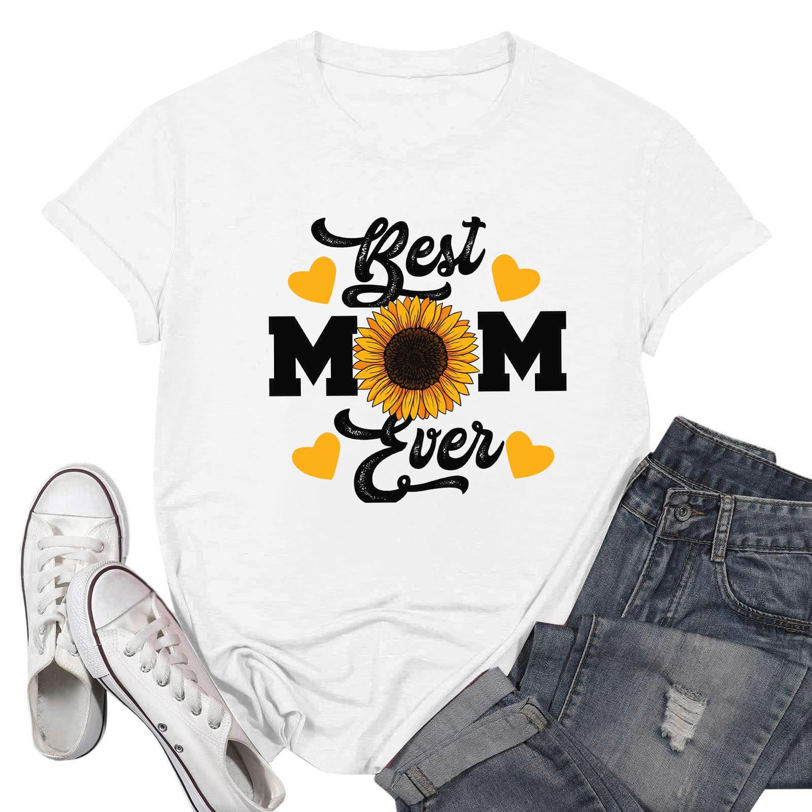 

Женская повседневная футболка с принтом ко Дню матери, пуловер с круглым вырезом, топ с короткими рукавами XL белый
