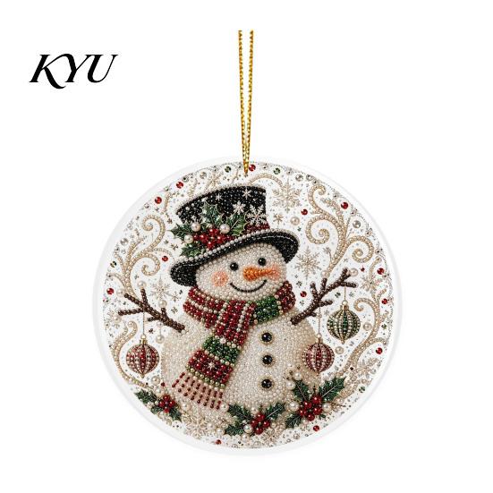 Office Holiday Decorations Christmas Acrylic Hanging Ornament, 2D Flat Double Side Printed Personalized Gifts Santa Snowman Pendant for Tree