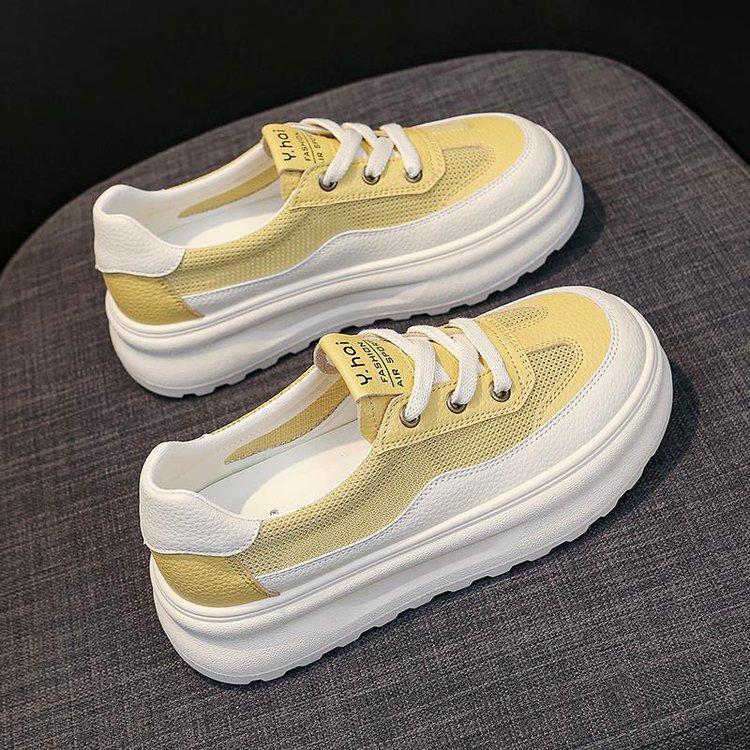 Little White Shoes Womens 2025 Summer New Versatile Platform Heightening Board Shoes Breathable Mesh Fashion Womens Casual Shoes