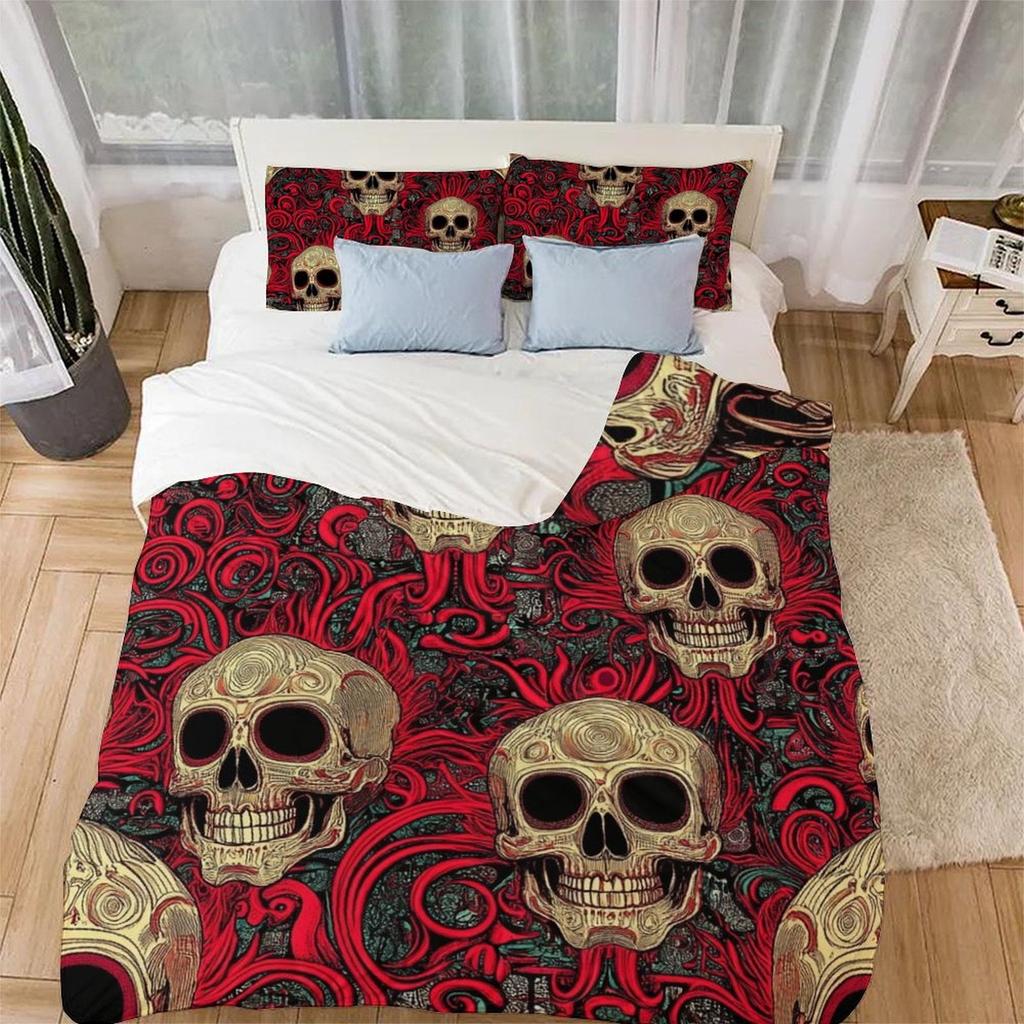 Skull Comforter Covers Printed Duvet Cover Bedding Set Suitable Children'S Kids And Adults Warm Soft Breathable And Comfortable