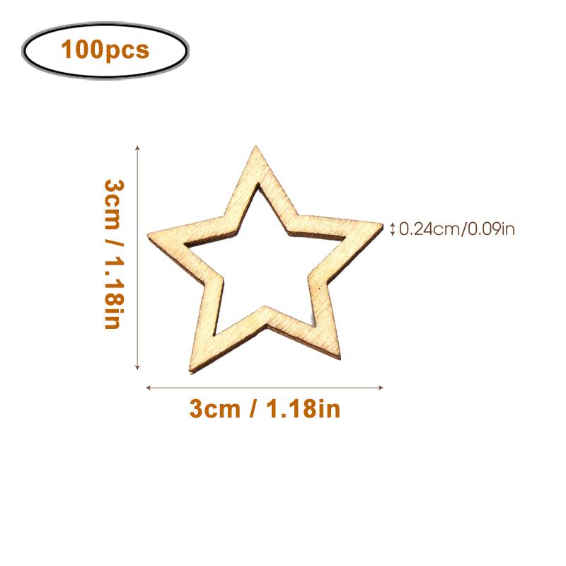 100pcs/lot Hollow Wooden Stars for Crafts, 1-3cm Wood Slice Star Shape Cutout Embellishment Pieces for DIY Art Crafting Projects