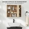 Bathroom Cabinet with Mirror, Doors, 6 Open Compartments, 60 x 14.5 x 49.4 cm, Natural Wood