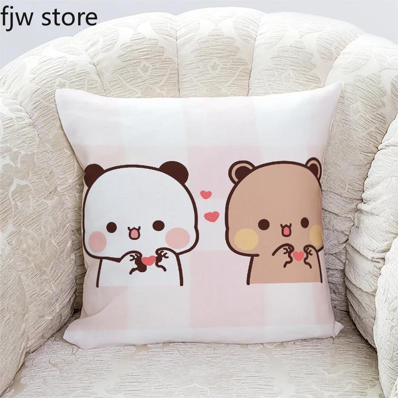 Niedliche Panda Bubu und Dudu Druck Kissenbezüge Heimdeko Kawaii Cartoon Animation Sofakissenbezug Schlafzimmerzimmer Kissenbezüge