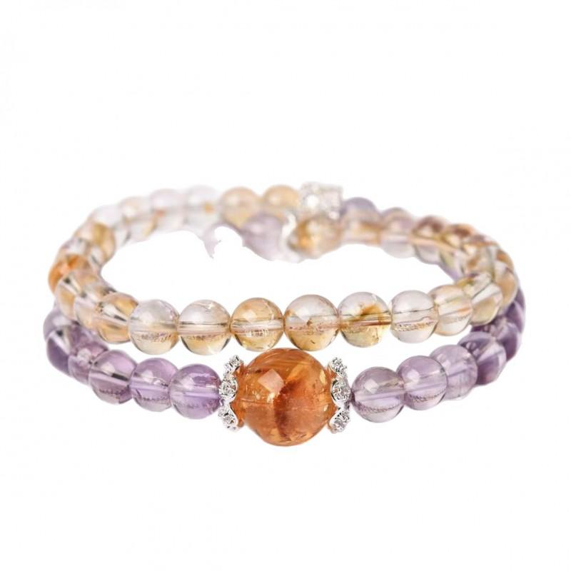 Natural Crystal Double Wrap Bracelet Women Amethyst Citrine Aquamarine Strawberry Quartz Sunstone Prehnite