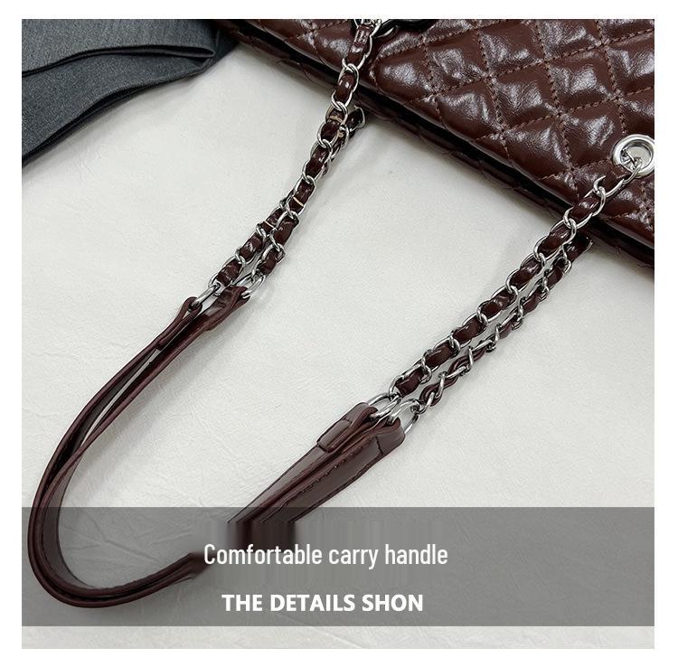 Autumn/Winter Diamond Pattern Women's Large Capacity Crossbody Tote - Fashionable Retro Solid Color