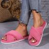 Fashion Cross opening spring and autumn home anti slip flat bottomed couple style fashionable and simple open toed hairy slippers