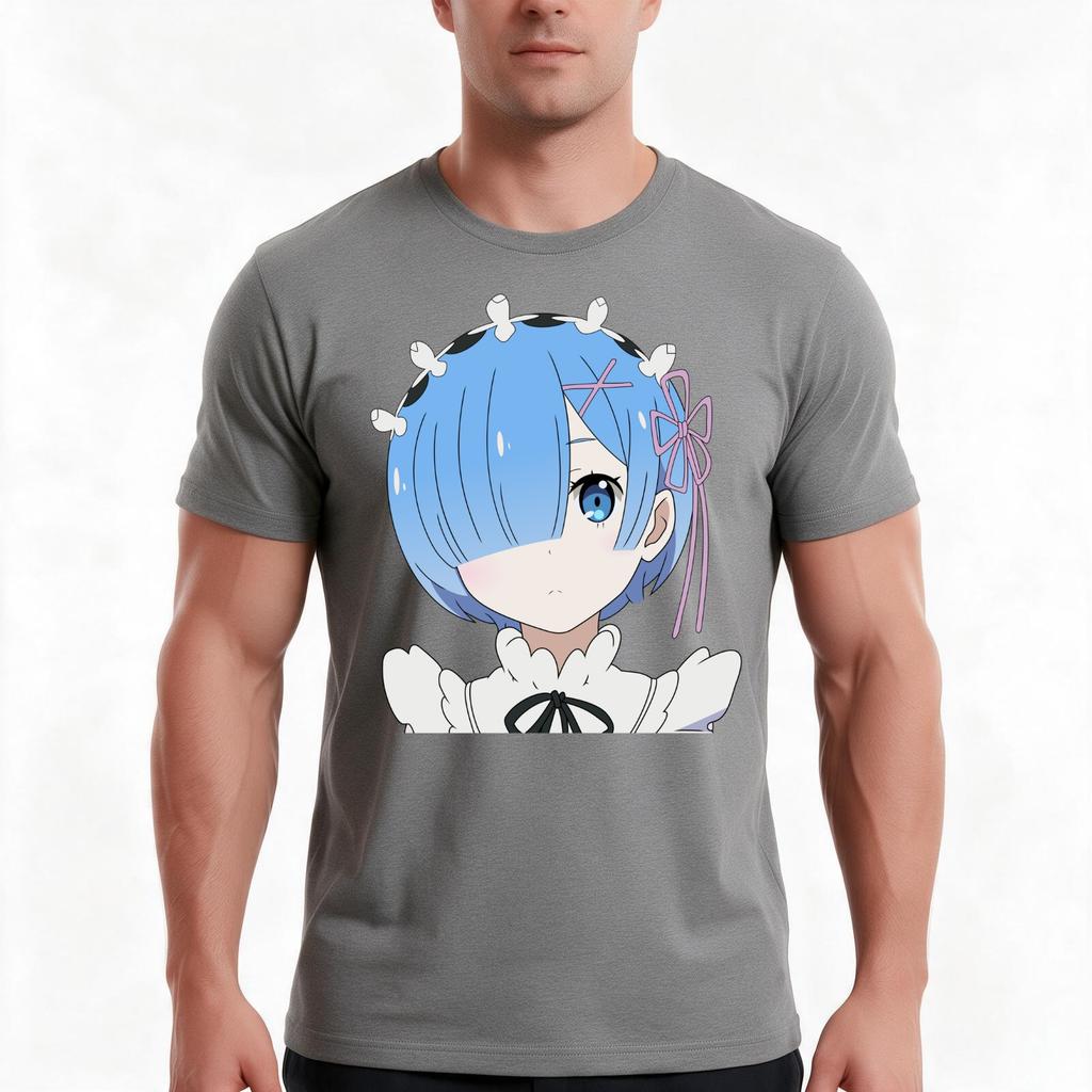 Re Zero Rem No Background Tshirt Summer Casual Cotton Tee Oversized Streetwear Tops Vintage Graphic Print 100 Cotton